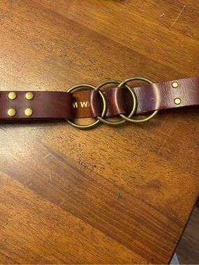 Kim White Women's Brown Leather Belt with Triple Ring Buckle stylish belt